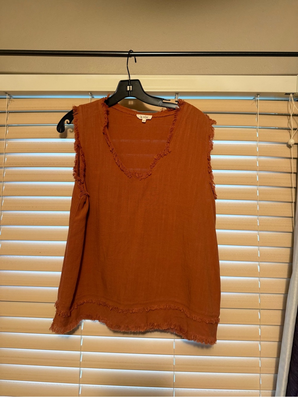 LA MIEL Rust Fringe V-Neck Sleeveless Tank